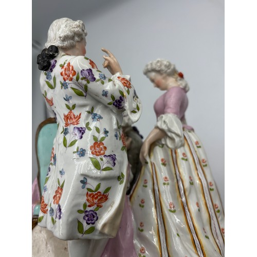 771 - CONTINENTAL PORCELAIN FIGURE GROUP OF 18TH CENTURY MEISSEN STYLE BACKSTAGE CONVERSATION GROUP