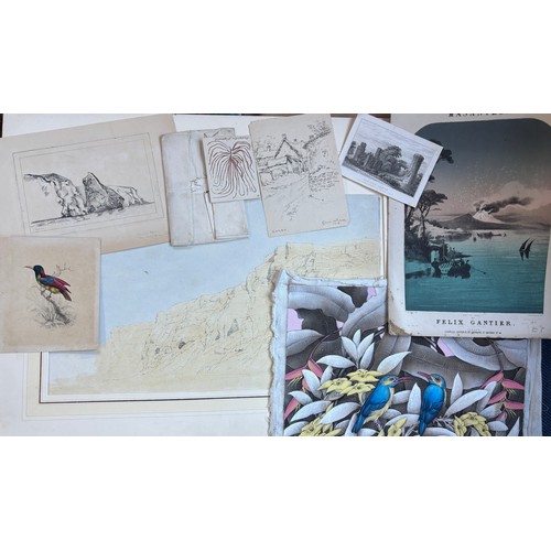 765 - WATERCOLOUR SKETCH OF CLIFFS OFF HASTINGS, PEN AND INK SKETCH OF BARBY BY F LEWIS SIGNED AND DATED 1... 