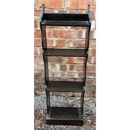 9 - TEAK TILE TOPPED MAGAZINE TABLE AND SMALL GRADUATED OPEN BOOKCASE