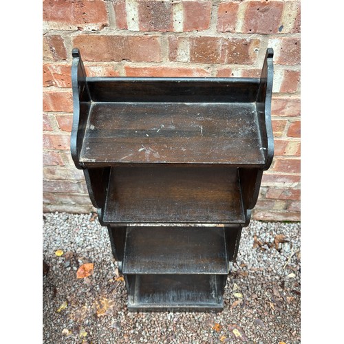 9 - TEAK TILE TOPPED MAGAZINE TABLE AND SMALL GRADUATED OPEN BOOKCASE