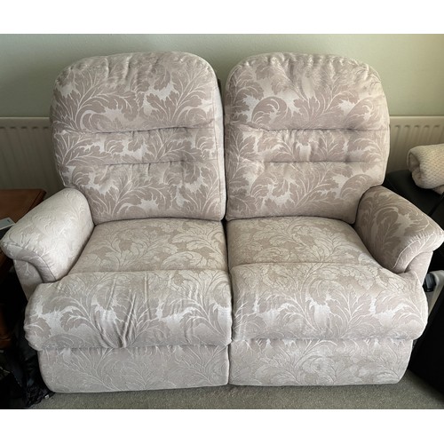 100 - CREAM FLORAL BROCADE TWO SEATER SOFA AND ARMCHAIR