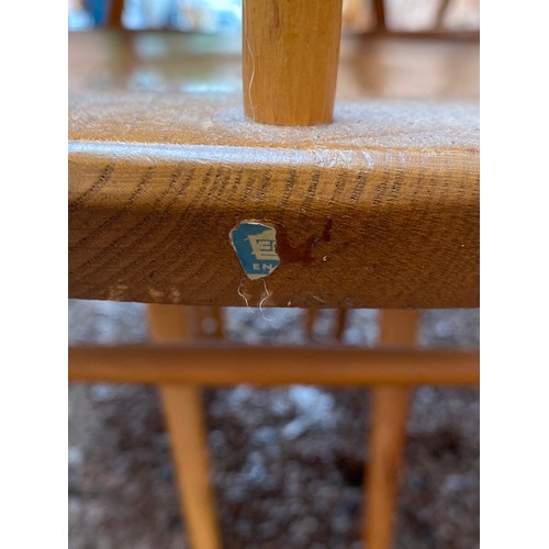 165 - LIGHT ERCOL ELM DINING TABLE WITH SIX GOLDSMITH TYPE CHAIRS