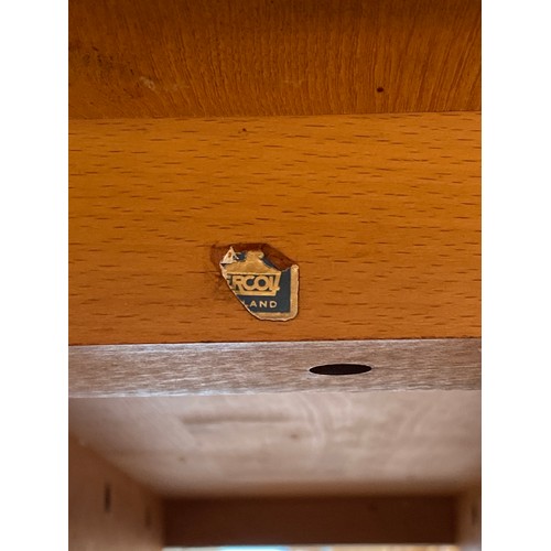 165 - LIGHT ERCOL ELM DINING TABLE WITH SIX GOLDSMITH TYPE CHAIRS