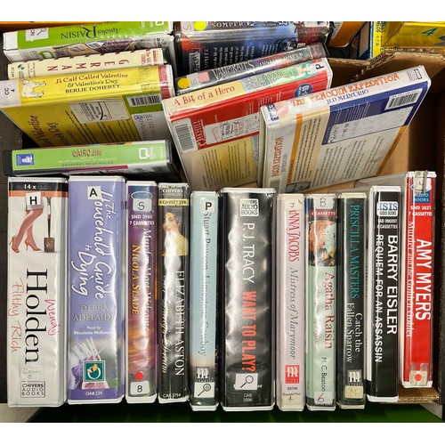 THREE CARTONS OF ASSORTED CASETTE AUDIO BOOKS AND GAME TAPES