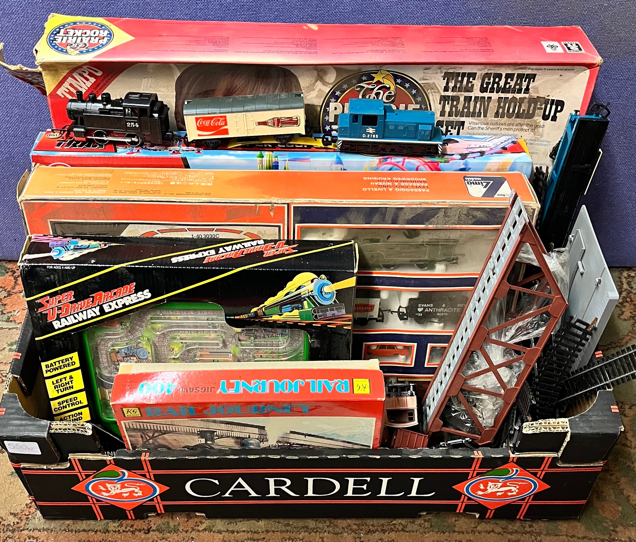 CARTON CONTAINING LIMA LEVEL CROSSING TRAIN KIT, TIMPO PRAIRIE ROCKET ...