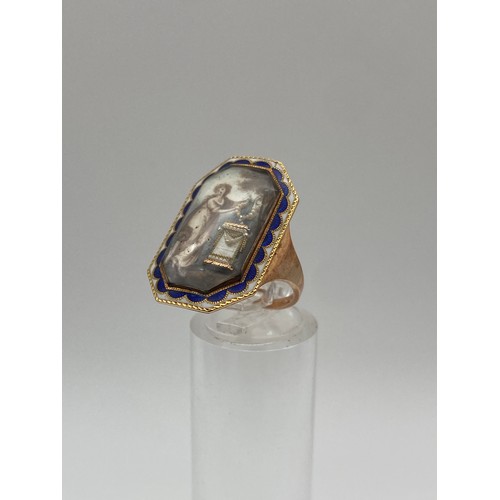 567 - UNMARKED ROSE GOLD GEORGIAN ENAMEL  MOURNING RING SIZE M 6.3G