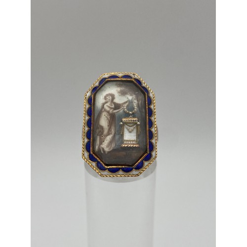 567 - UNMARKED ROSE GOLD GEORGIAN ENAMEL  MOURNING RING SIZE M 6.3G