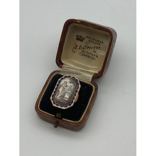 567 - UNMARKED ROSE GOLD GEORGIAN ENAMEL  MOURNING RING SIZE M 6.3G