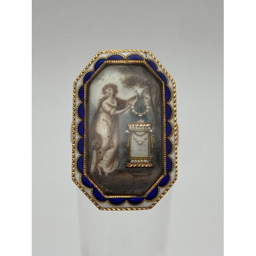 567 - UNMARKED ROSE GOLD GEORGIAN ENAMEL  MOURNING RING SIZE M 6.3G