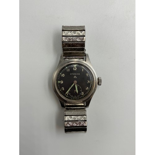 585 - VINTAGE ETERNA WWII 'DIRTY DOZEN' BRITISH ARMY WRIST WATCH WITH WWW BROAD ARROW ISSUE MARK TO S/S BA... 