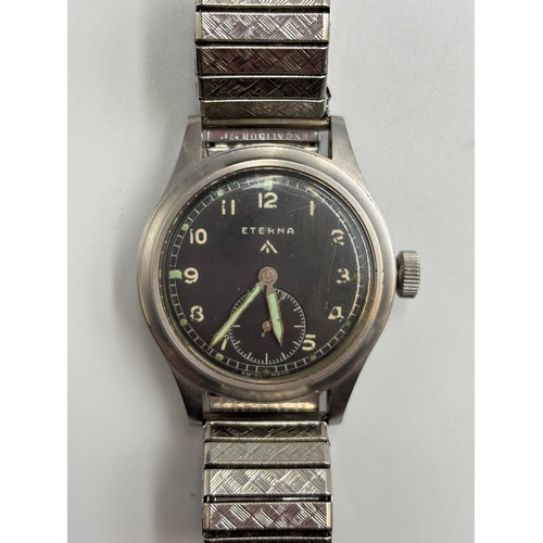 585 - VINTAGE ETERNA WWII 'DIRTY DOZEN' BRITISH ARMY WRIST WATCH WITH WWW BROAD ARROW ISSUE MARK TO S/S BA... 