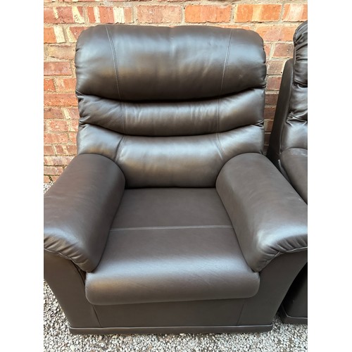 51 - G PLAN BROWN LEATHER 2022 THREE SEATER SOFA WITH TWO MATCHING CHAIRS