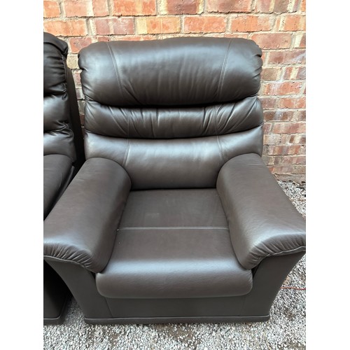 51 - G PLAN BROWN LEATHER 2022 THREE SEATER SOFA WITH TWO MATCHING CHAIRS