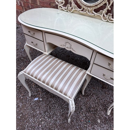 10 - FRENCH LOUIS XV STYLE KIDNEY SHAPE DRESSING TABLE WITH STOOL