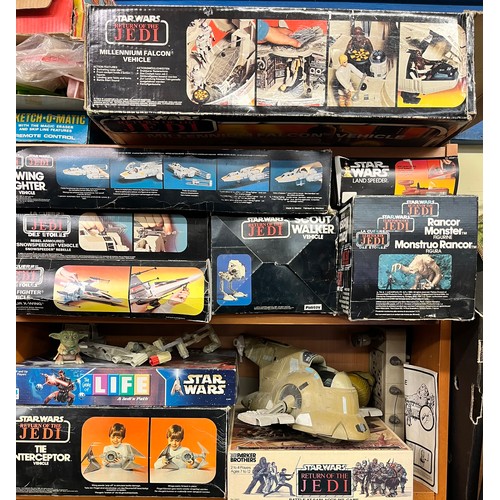 214 - SELECTION OF BOXED AND LOOSE STAR WARS RETURN OF THE JEDI TOYS INC. X AND Y WING FIGHTER, THE INTERC...