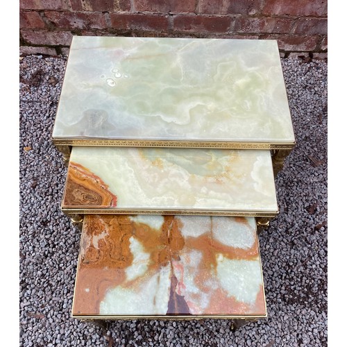 44 - NEST OF THREE GREEN ONYX TABLES WITH GILT BRASS FRAMES