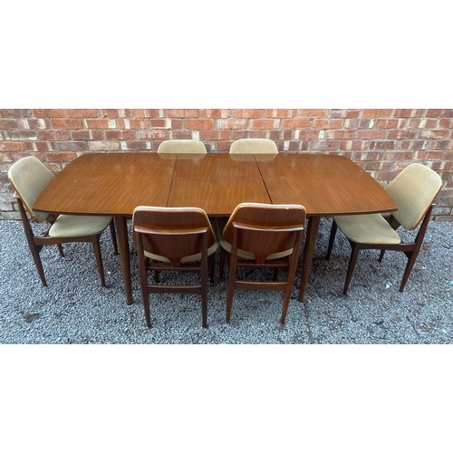 1A - TEAK EXTENDING DINING TABLE WITH SIX CHAIRS