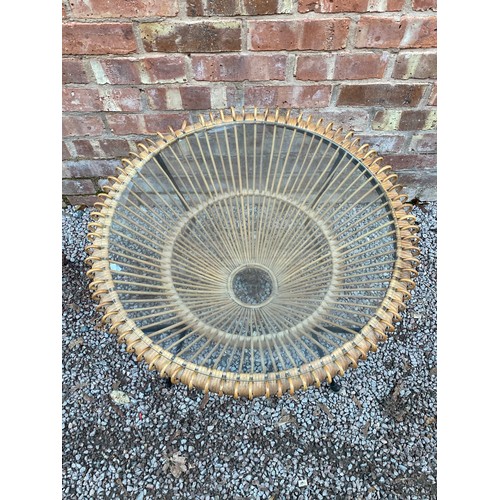 4 - RATTAN AND GLASS TOPPED CONICAL COFFEE TABLE
