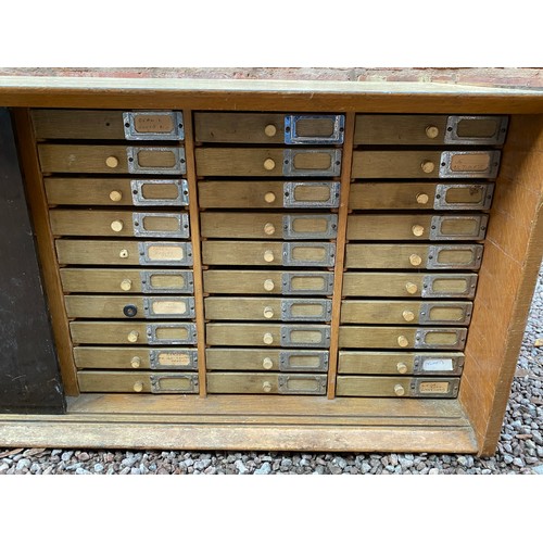 57 - VINTAGE TEAK INDEX 60 DRAWER SLIDING DOOR CABINET