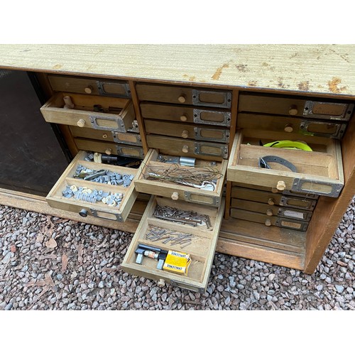 57 - VINTAGE TEAK INDEX 60 DRAWER SLIDING DOOR CABINET