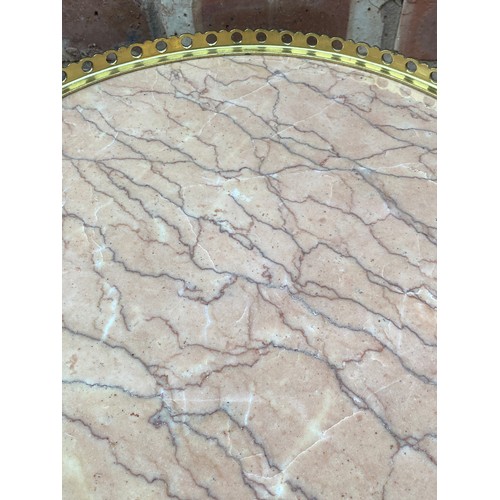 31 - PAIR OF FRENCH LOUIS XV STYLE PINK MARBLE GALLERY TOPPED TRIPOD TABLES
