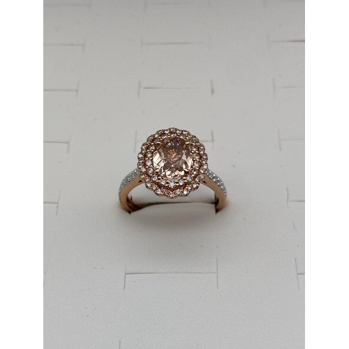 560 - 14K ROSE GOLD MORGANITE AND DIAMOND RING SIZE P/Q 3.2G