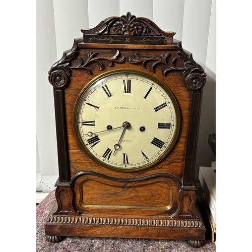 518 - WILLIAM IV ROSEWOOD AND PARCEL GILT CASED CHIMING CLOCK BY JAS MUIRHEAD AND CO GLASGOW