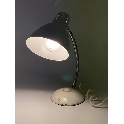 53 - VINTAGE INDUSTRIAL WHITE ENAMEL GOOSE NECK DESK LAMP