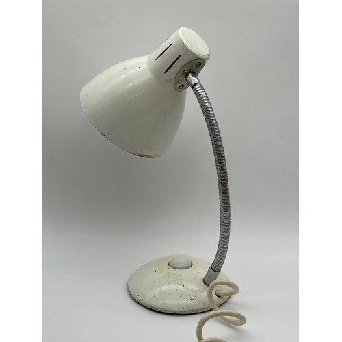 53 - VINTAGE INDUSTRIAL WHITE ENAMEL GOOSE NECK DESK LAMP