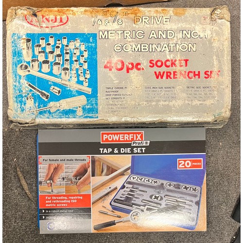 BLUE CANTILEVER TOOLBOX, 40 PIECE SOCKET WRENCH SET AND POWERFIX TAP ...