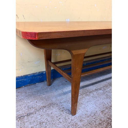 10 - MID CENTURY TEAK OBLONG COFFEE TABLE WITH SLATTED UNDER TIER