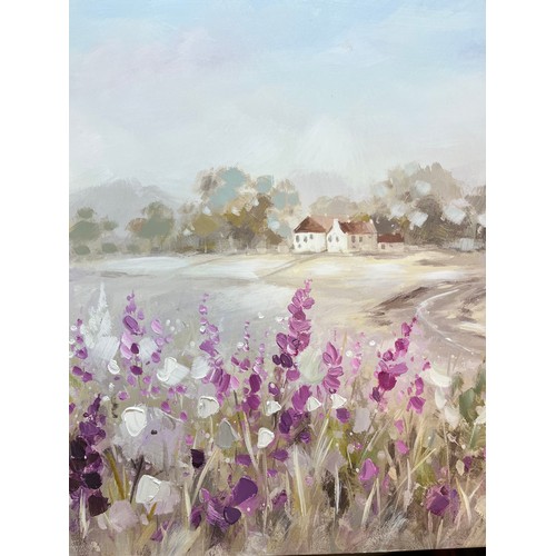 25 - LARGE ACRYLIC CANVAS OF A COTTAGE LANDSCAPE