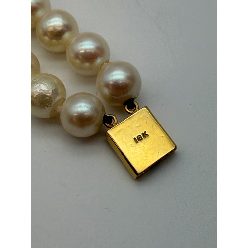 544 - DOUBLE STRAND SIMULATED PEARL NECKLACE WITH 18K STAMPED CLASP, SINGLE STRAND BRACELET WITH CLASP STA... 