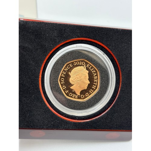 567 - CASED ROYAL MINT WITHDRAWAL FROM THE EUROPEAN UNION 2020 UK 50P GOLD PROOF PIEDFORT COIN
