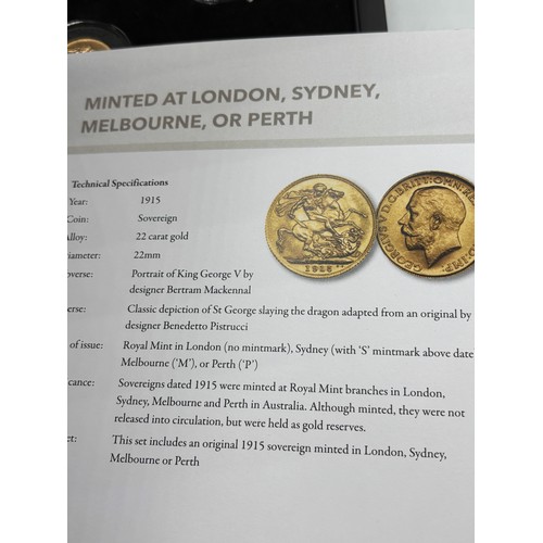 572 - CASED WWI 1914-1918 GOLD PROOF SOVEREIGN SET (5 COINS)