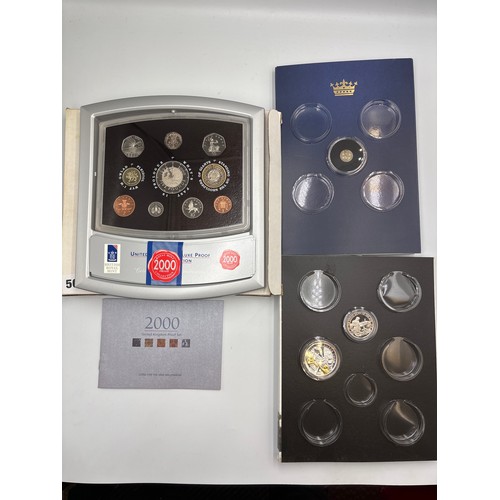 564 - 2000 UNITED KINGDOM DELUXE COIN PROOF SET IN DISPLAY CASE AND TWO INCOMPLETE COIN SETS