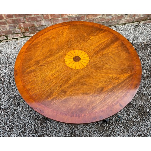 2 - REPRODUCTION MAHOGANY CROSS BANDED PEDESTAL COFFEE TABLE