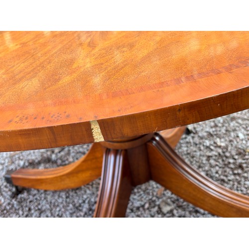 2 - REPRODUCTION MAHOGANY CROSS BANDED PEDESTAL COFFEE TABLE