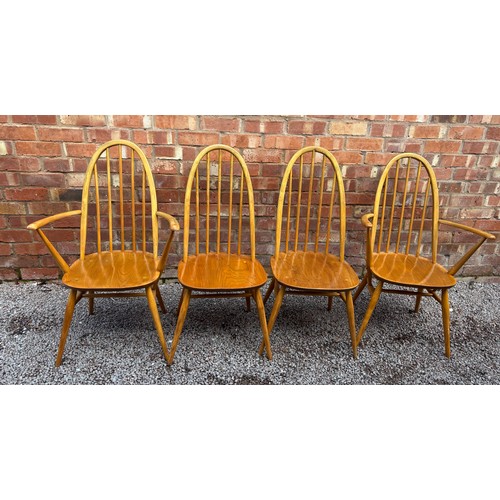 80 - ERCOL ELM WINDSOR DINING TABLE AND FOUR CHAIRS