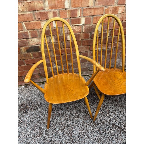 80 - ERCOL ELM WINDSOR DINING TABLE AND FOUR CHAIRS