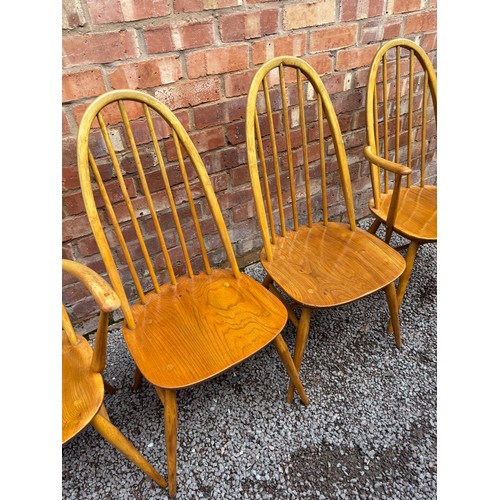 80 - ERCOL ELM WINDSOR DINING TABLE AND FOUR CHAIRS