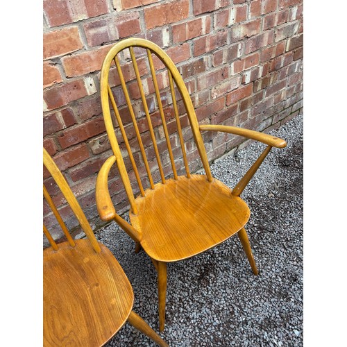 80 - ERCOL ELM WINDSOR DINING TABLE AND FOUR CHAIRS