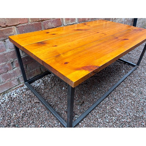 49 - PINE COFFEE TABLE ON METAL FRAME