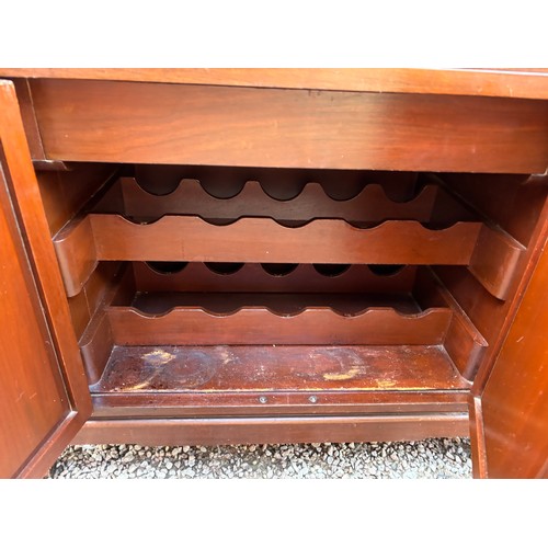 48 - CARVED ORIENTAL DARK WOOD DRINKS CABINET FOLD OUT HOME BAR A/F