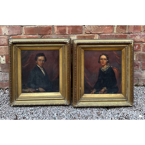 219 - WILLIAM ROOS OIL ON CANVAS HALF LENGTH PORTRAITS OF LADY AND GENTLEMAN IN GILT FRAME SIGNED TO VERSO...