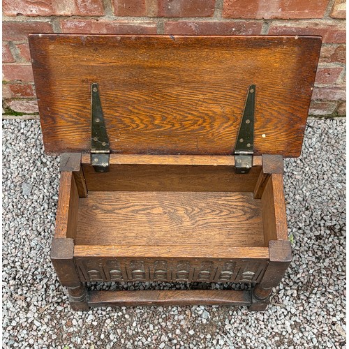 27 - OAK TABLE AND REPODUCTION CARVED OAK JACOBEAN STYLE  BOX