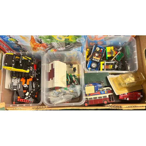 395 - CARTON CONTAINING DIE CAST MODEL BUSES, TRUCK, LEGO