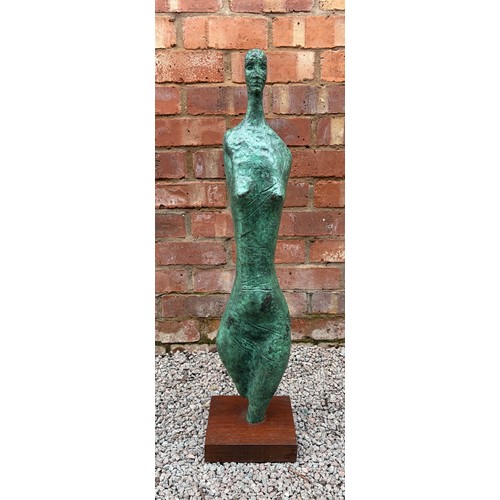 266 - VASCO PRADO (1914-1998) BRONZE VERDIGRIS MODERNIST SCULPTURE OF A ELONGATED FEMALE TORSO ON BASE