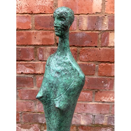 266 - VASCO PRADO (1914-1998) BRONZE VERDIGRIS MODERNIST SCULPTURE OF A ELONGATED FEMALE TORSO ON BASE