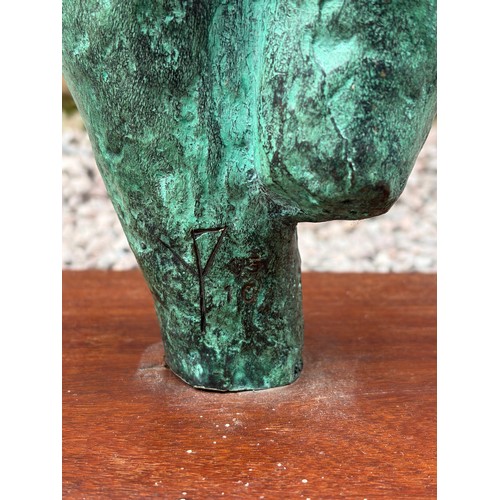 266 - VASCO PRADO (1914-1998) BRONZE VERDIGRIS MODERNIST SCULPTURE OF A ELONGATED FEMALE TORSO ON BASE